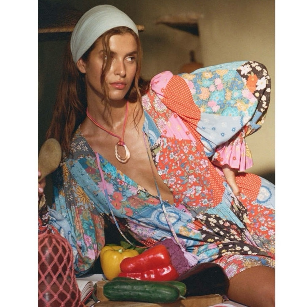 Spell & the Gypsy Cha Cha Boho Midi Dress Patchwork Floral XS